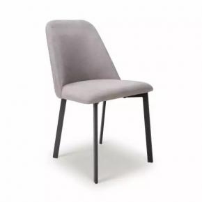 NATURAL LINEN FABRIC DINING CHAIR WITH BLACK METAL LEGS
