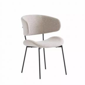 CONTEMPORARY LINEN FABRIC DINING CHAIR WITH CURVED BACK
