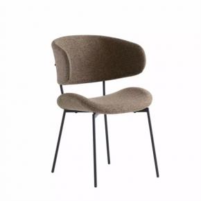 NATURAL OLIVE FABRIC DINING CHAIR WITH BLACK METAL LEGS