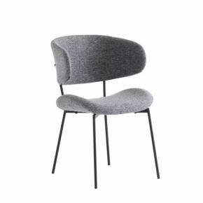 NATURAL DARK GREY FABRIC DINING CHAIR WITH BLACK METAL LEGS