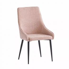 Light Pink Fabric Dining Chair With Black Metal Leg