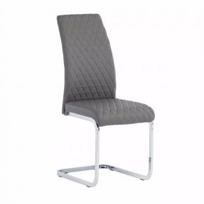 GREY FAUX LEATHER DINING CHAIRS WITH CHROME LEGS 