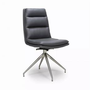 Gray FAUX LEATHER SWIVEL DINING CHAIRS WITH Chromed Metal Base