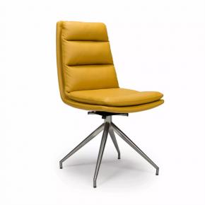 Yellow FAUX LEATHER SWIVEL DINING CHAIRS WITH Chromed Metal Base
