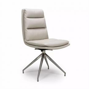 Beige FAUX LEATHER SWIVEL DINING CHAIRS WITH Chromed Metal Base