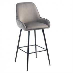 Contemporary gray velvet bar stool with black legs