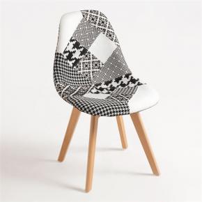 Scandinavian Chairs Black Patchwork Fabric Beech Legs
