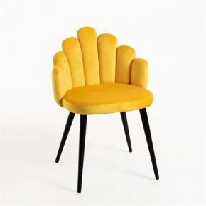 Modern yellow velvet cafe chair black metal legs