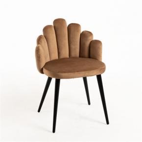 Modern brown velvet cafe chair black metal legs