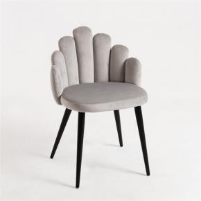 Modern grey velvet cafe chair black metal legs