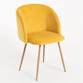 Yellow velvet dining chair heat transfer printing leg