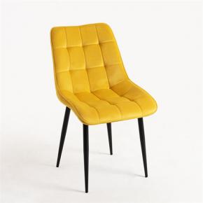 Yellow velvet kitchen chair black metal leg