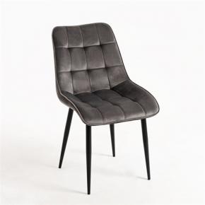 Dark gray velvet kitchen chair black metal leg