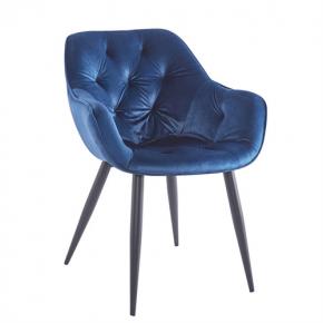 Tufted navy blue velvet dining chair with metal leg