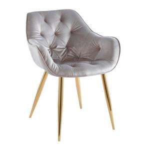 Tufted warm gray velvet dining chair with gold metal leg