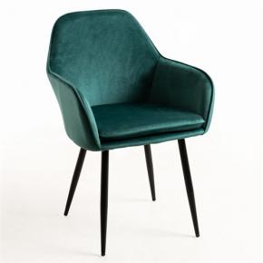 Dark green velor fabric armchair with cushion