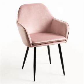 Pink velor fabric armchair with cushion