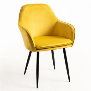 Yellow velor fabric armchair with cushion