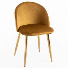 Muddy color velvet luxury restaurant chair with golden metal leg