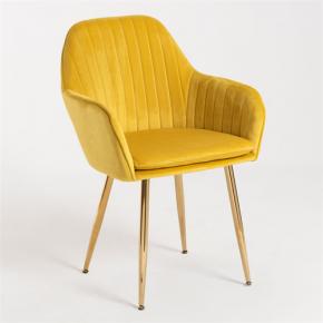 Contemporary yellow velvet dining armchair