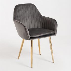 Contemporary dark gray velvet dining armchair