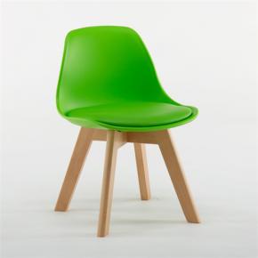 Kids Chair Green PP Seat wood leg