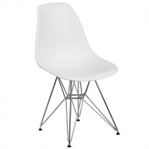 DSR Molded White Plastic Dining Shell Chair with Steel Eiffel Legs
