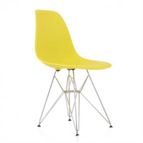 DSR Molded Yellow Plastic Dining Shell Chair with Steel Eiffel Legs