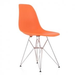 DSR Molded Orange Plastic Dining Shell Chair with Steel Eiffel Legs