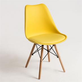 Tulip chair yellow polypropylene seat with cushion